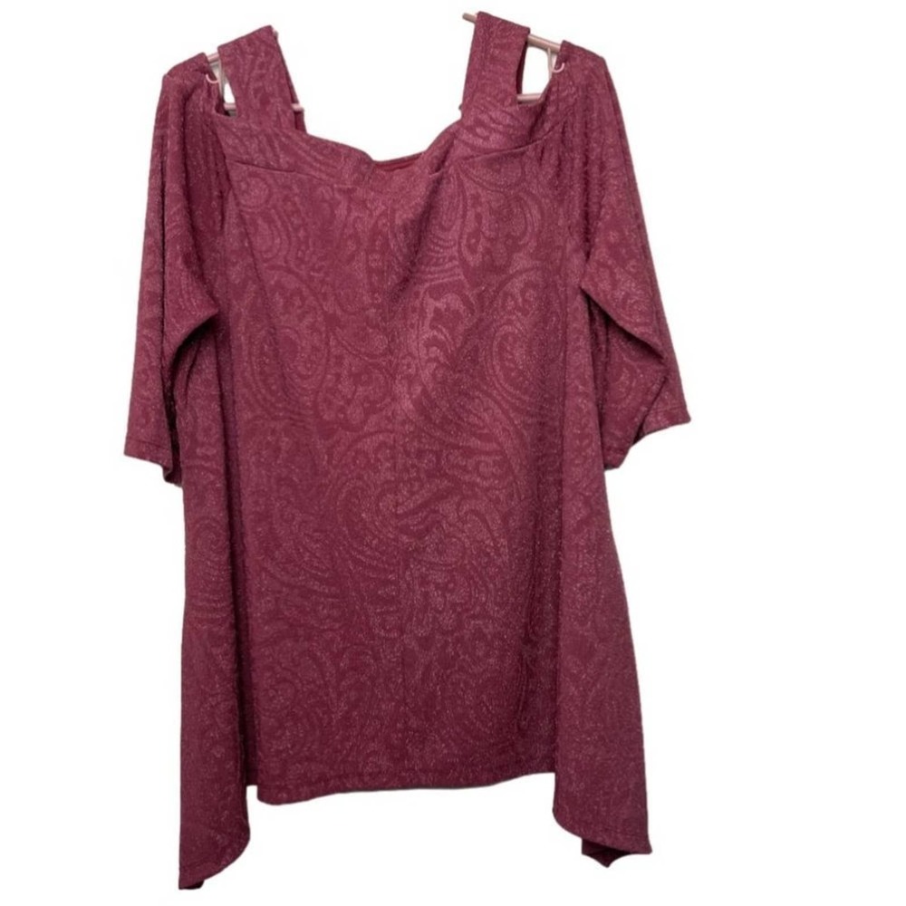 CATHERINS Shirt WOMENS 1X 18/20W Pink Silver Metallic paisley SHARK BITE